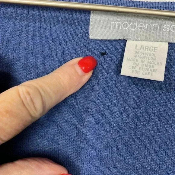 Modern Soul Womens Cardigan Blue L Open Front Long Lines 96% Wool Knit EUC Flaws - Picture 3 of 12